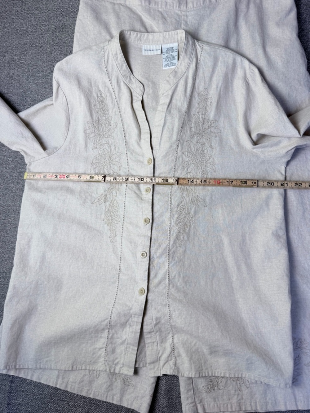 White Stag Light Cream linen Wide-Leg Embroidered Pants - Picture 12 of 14
